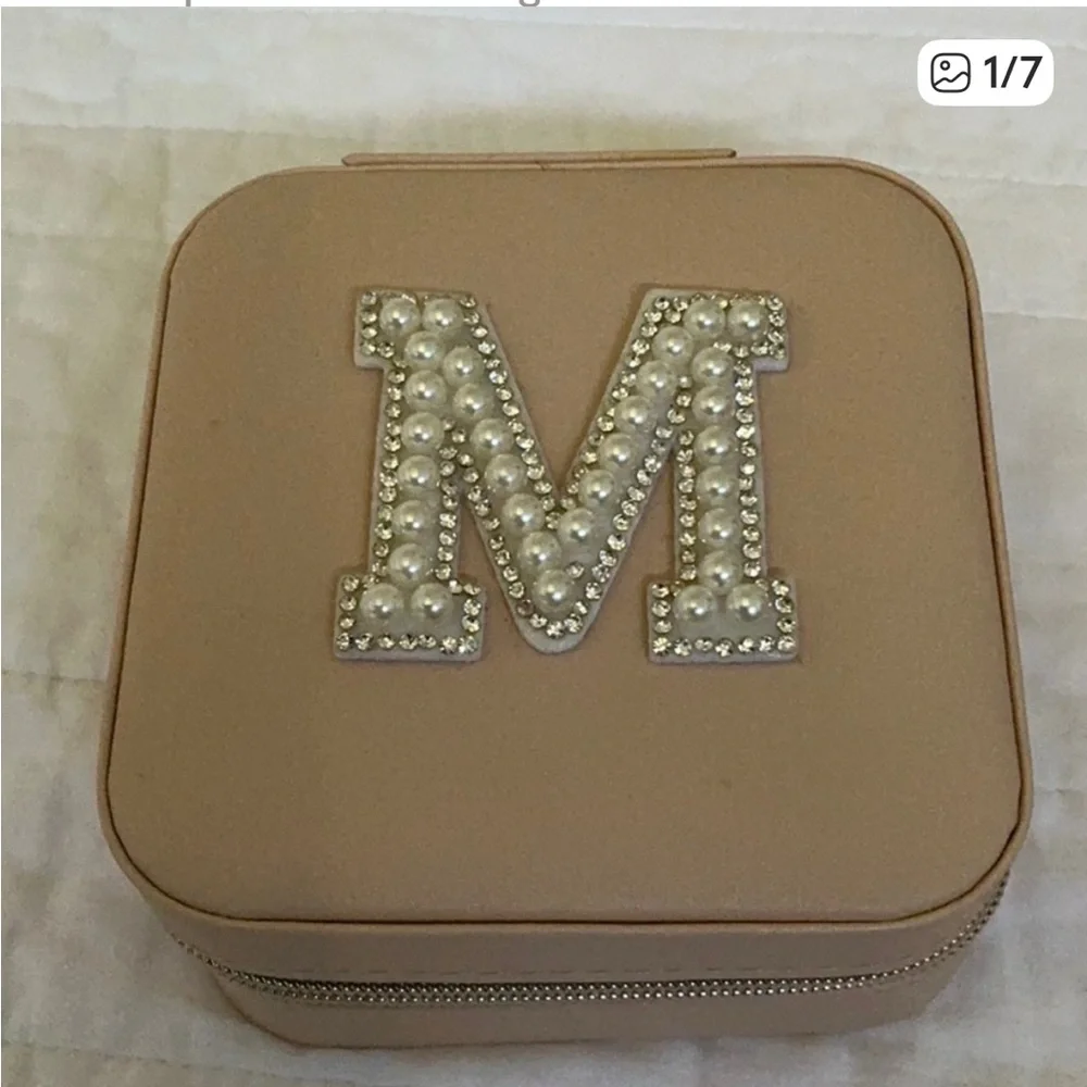 Pale pink Jewelry Box with Pearl Initial M